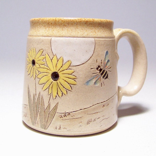 Bee and Flower Pottery Coffee  Mug Limited Series 176 (microwave safe) 12oz