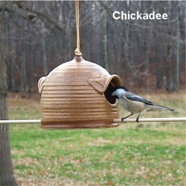 Pottery Bird Feeder in Warm Brown and Brown for feeding sunflower seeds to your favorite birds