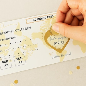 Personalised Boarding Pass Scratch Card – Surprise Trip Reveal – Custom Travel Gift – Physical Card with Gold Heart – 2 Designs Available