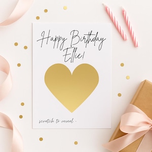 Carte à gratter personnalisée - Cadeau surprise - Anniversaire, remise des diplômes, anniversaire - Message caché - Coeur doré à gratter