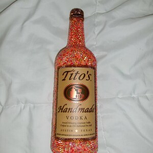 Blinged-Out Tito’s Handmade Vodka Bottle – Colorful Rhinestone Decor