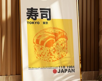 Vintage Sushi Poster: Retro Japanese Art Print (Digital Download)