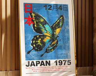 Vintage Japanese Butterfly Art Print: Retro Japan Poster (Digital Download)