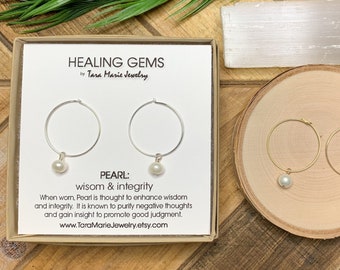 Pearl "Don't Be A Dumbass" Dangle Medium hoops available in silver or gold. Funny Gift for her with Sensitive Ears. Gift Boxed