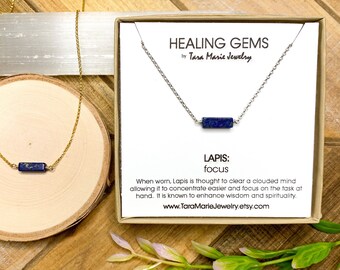 Lapis "Focus"  Sterling Silver or 14k Gold Filled Healing Gem dainty necklace for sensitve skin.  Funny Gift for her