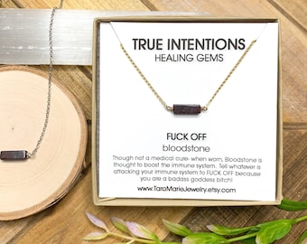 Bloodstone "Fuck Off" dainty healing necklace in Sterling Silver or Gold Filled delicate chain. Perfect for layering  Funny Gift for her