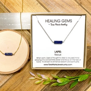 Lapis Focus Sterling Silver or 14k Gold Filled Healing Gem dainty necklace for sensitve skin. Funny Gift for her image 1