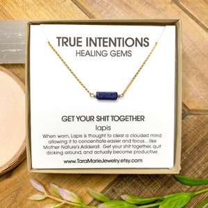 Lapis Focus Sterling Silver or 14k Gold Filled Healing Gem dainty necklace for sensitve skin. Funny Gift for her GetYourShitTogether
