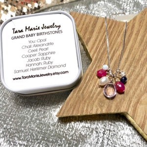 Birthstone Necklaces: Genuine gemstone. Build your own on sterling silver or gold plated 18in chain. Gift boxed for her.