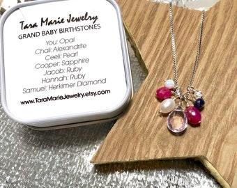 Birthstone Necklaces: Genuine gemstone. Build your own on sterling silver or gold plated 18in chain. Gift boxed for her.