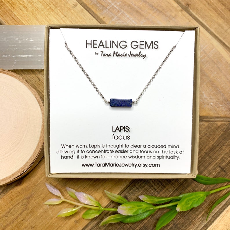Lapis Focus Sterling Silver or 14k Gold Filled Healing Gem dainty necklace for sensitve skin. Funny Gift for her image 5