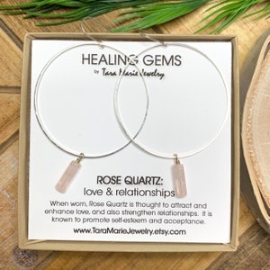 Dangle Hoop Earrings in Rose Quartz &quot;Love Me dammit&quot; in Sterling Silver or 14k Gold Filled hooks for Sensitive Ears. Funny gift for her