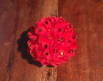 Small Rhinestoned red-orange Flower hair clip