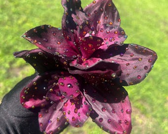 Deep Plum Purple Rhinestoned Double Orchid