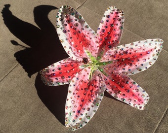 Rhinestoned huge stargazer lily flower clip