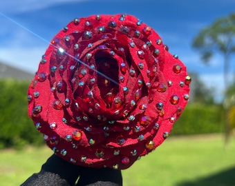 Medium sized Red Rhinestoned Rose Clip