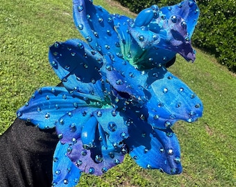 Vibrant Blue Rhinestoned Double Orchid