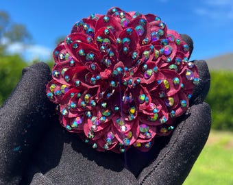 Medium-small Rhinestoned Plum Purple Mum Clip