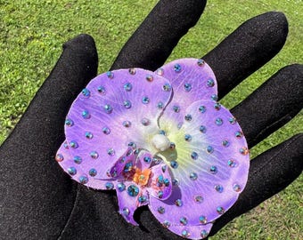 Rhinestoned Small Lilac purple Orchid Flower Clip
