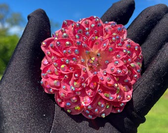 Medium-small Rhinestoned Dusty Rose Pink Mum Clip