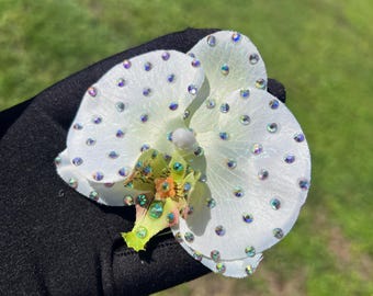 Rhinestoned Small white Orchid Flower Clip