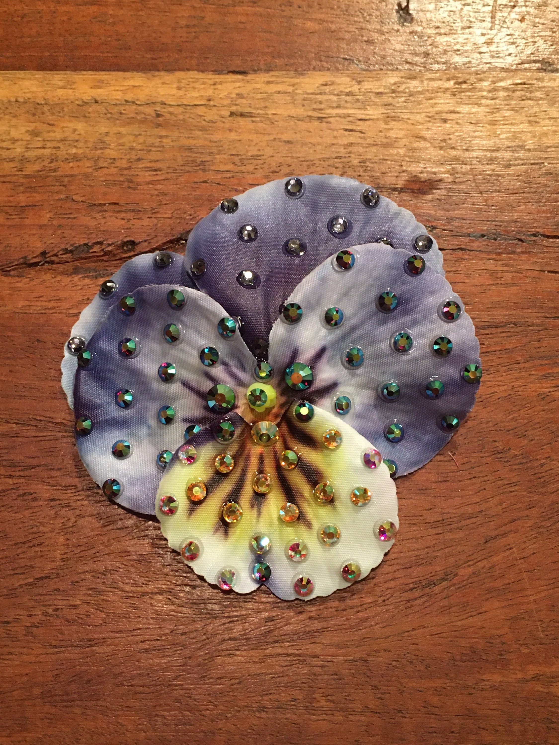 Rhinestoned 3” Purple and Yellow Pansy Flower Hair or  display picture 3