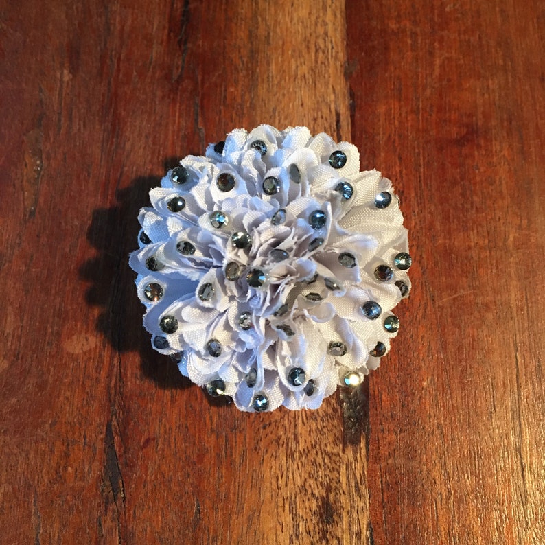 Small Rhinestoned Grey Flower Clip