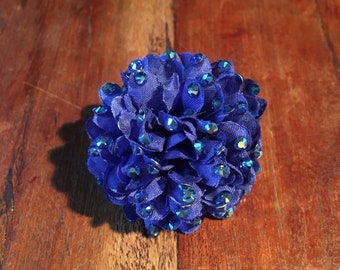 Small Rhinestoned Midnight Blue Flower Hair Clip