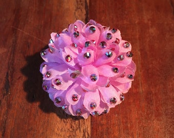 Small Rhinestoned Light Pink Flower Hair Clip