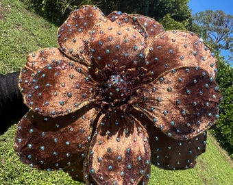 HUGE Rhinestoned Velvety Brown Magnolia Fascinator Clip