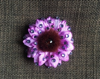 Small Rhinstoned hair clip or lapel pin in purple