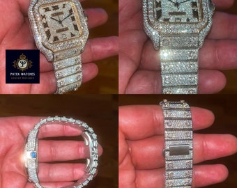 Reloj de pulsera con movimiento automático de diamantes Moissanite VVS completamente helado, reloj de pulsera hecho a mano, reloj de acero inoxidable