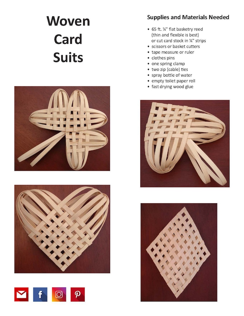 4 Woven Card Suits PDF digital instructions directions tutorial basket weaving shamrock clover Irish diamond heart club image 2
