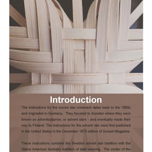 May include: A close-up of a woven star ornament made of natural wood. The star is a traditional Swedish advent star, with a quatrefoil basket pattern in the centre. The text "Introduction" is at the top of the image.
