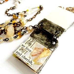 Miniature Book Pendant Mary And Angel Pendant Glass Journal Tiny Poem Book Charm Necklace Collage Art Journal Jewelry image 3