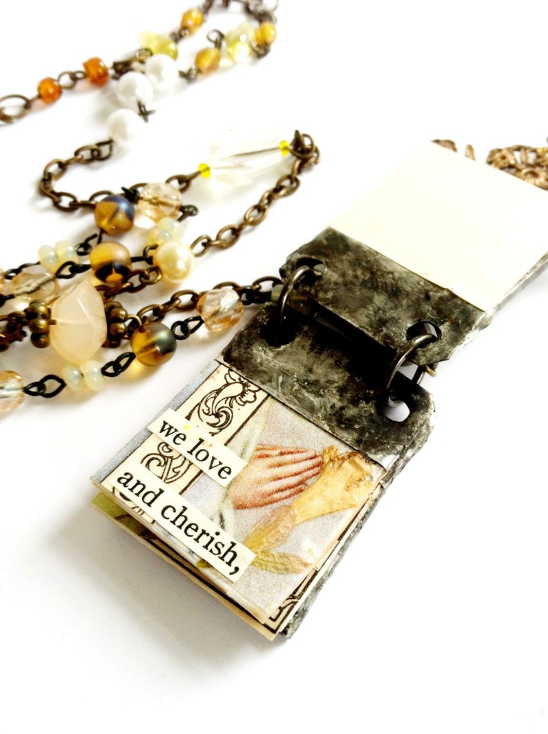 Miniature Book Pendant Mary And Angel Pendant Glass Journal Tiny Poem Book Charm Necklace Collage Art Journal Jewelry image 3