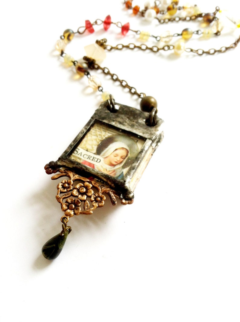 Miniature Book Pendant Mary And Angel Pendant Glass Journal Tiny Poem Book Charm Necklace Collage Art Journal Jewelry image 5