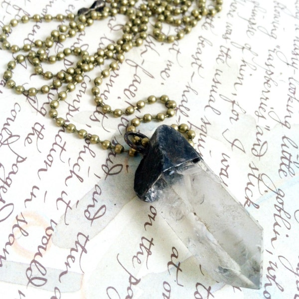 Clear Quartz Crystal Necklace, Zen Crystal Necklace, Soldered Crystal Pendant, Crystal Necklace, Crystal Quartz Pendulum, Angel Crystal