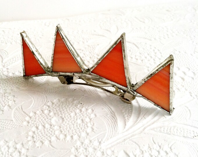 Glass Tiara Barrette, Crown Barrette, Orange Glass Barrette, Princess