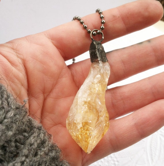 Collana di citrino, ciondolo di cristallo giallo grezzo per donna e Collana di citrino, ciondolo di cristallo giallo grezzo per donna e