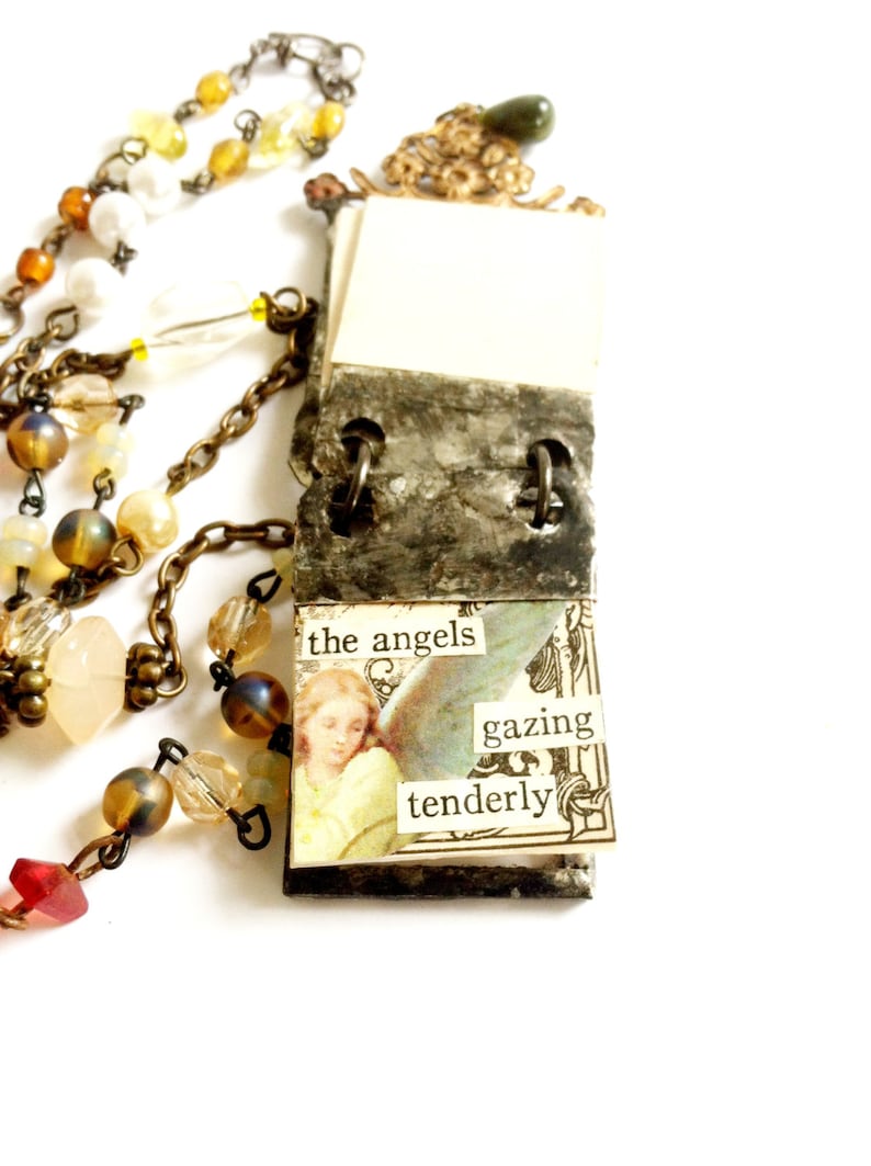 Miniature Book Pendant Mary And Angel Pendant Glass Journal Tiny Poem Book Charm Necklace Collage Art Journal Jewelry image 4