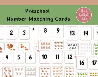 Preschool Number Matching Cards - Math - Kindergarten - Counting - Flashcards - Woodland Animals Theme