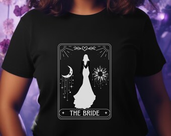 De bruid tarotkaart unisex softstyle T-shirt bruiloft shirt tarot serie verlovingscadeau voor beste vriend vriendin spooky bruiloft partij Tee