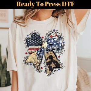 Coquette American DTF Transfer, Honor The Brave DTF, Memorial Coquette Bow Transfer, 4th of July Dtf, American Flag Dtf, Freedom Dtf, USA