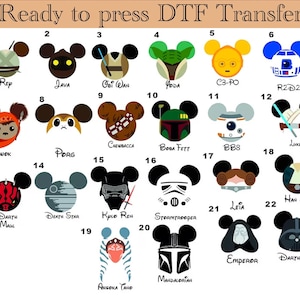DTF de Star Wars, DTF de orejas de Mickey, DTF de Starwars Disneyland, Camiseta de Star Wars, DTF de grupo de Disney, DTF de Darth Vader, DTF de Baby Yoda, DTF de viaje a Disney