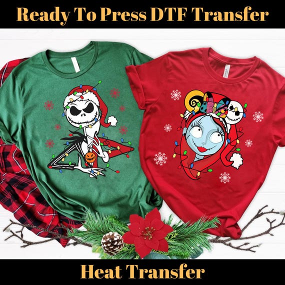 Disney Nightmare Before Christmas DTF Transfer, Jack and Sally Couple Christmas DTF, Disneyland Family Xmas DTF, Jack Skellington Sally Xmas