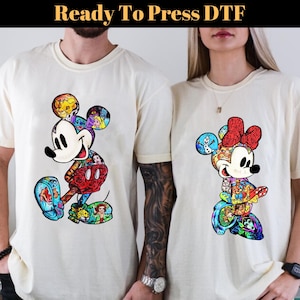 Colorful Mickey and Minnie DTF Transfer, Mickey Transfer, Minnie Heat Transfer, Classic Mickey DTF, Disney Couple DTF, Disney Vacation Dtf