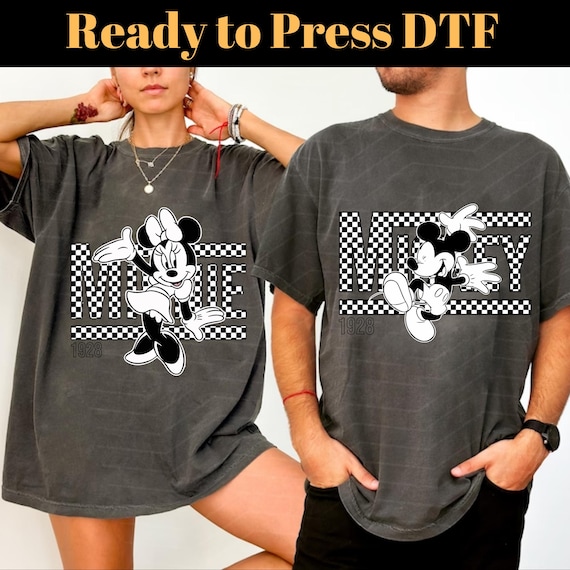 Checkered Mickey DTF, Checkered Mickey Shirt, Checkered Minnie Mouse DTF, Checkered Shirt, Mickey and Minnie DTF, Disney Couple Shirt