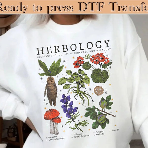 Hogwarts Herbology Plants Tee Dtf, Wizardry School Botanical T-Shirt, Mandrake Illustration Unisex Dtf, Magical Flora Apparel for Fans Dtf,