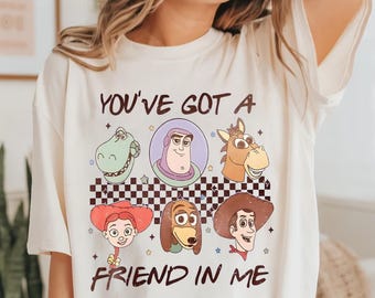 Transferencia DTF "Tienes un amigo en mí" retro, Toy Story listo para imprimir, Personajes de Toy Story, Viaje a Disneyland, Woody, Jessie, Buzz